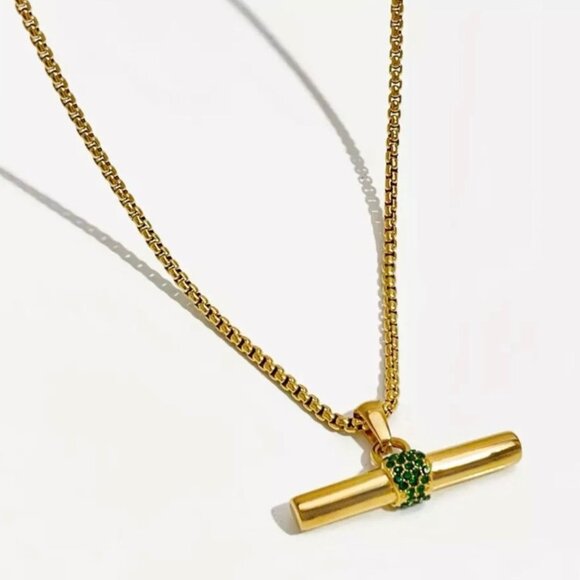 New Bar Pendant Necklace 18K Gold Plated Rhinestone Contemporary Minimalist - Picture 5 of 10